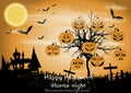 Happy Halloween Horror night text - Head Pumpkins - modern design Idea and Concept Vector illustration Infographic template with C Royalty Free Stock Photo